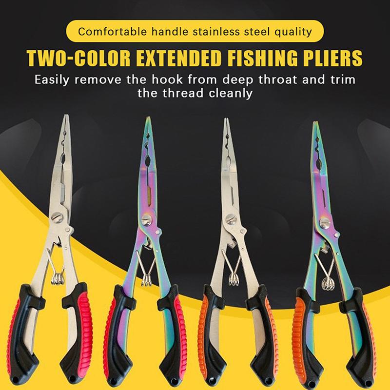 Fishing Line Cutter - ステンレス製の延長型フィッシングプライヤー。滑り止め加工のハンドルとフックリムーバー、ラインカッターが付属。海水・淡水での釣りに最適。