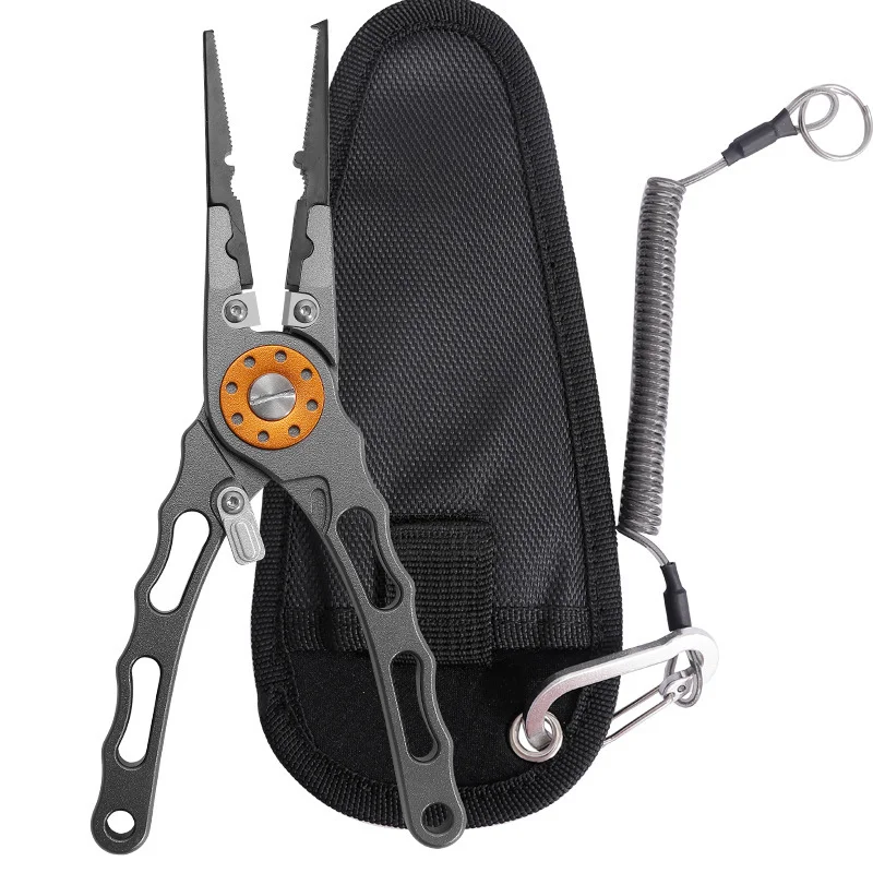 Fishing Line Cutter - アルミニウム合金製、長鼻型の釣り用プライヤー。多機能で、針外し、ラインカッター、圧着工具としても使用可能。