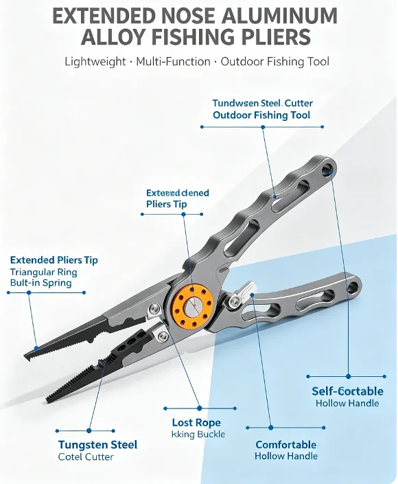 アルミニウム合金製、長鼻型の釣り用プライヤー。多機能で、針外 - Fishing Line Cutter のレビューと価格
